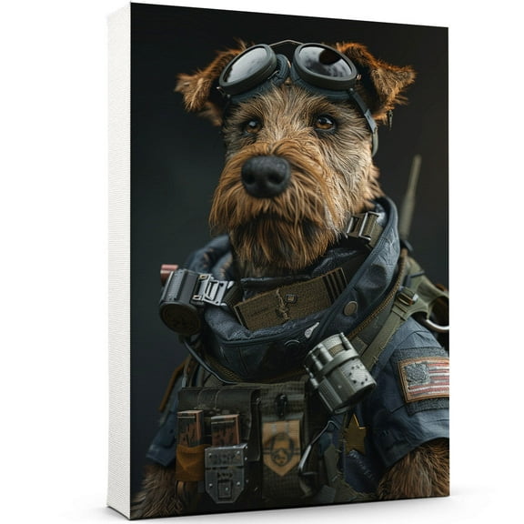 Welsh Terrier Wall Art Soilder Dog Posters - Welsh Terrier Dog Canvas Wall Art For Bedroom Decor - Gifts For Men - Gifts For Men