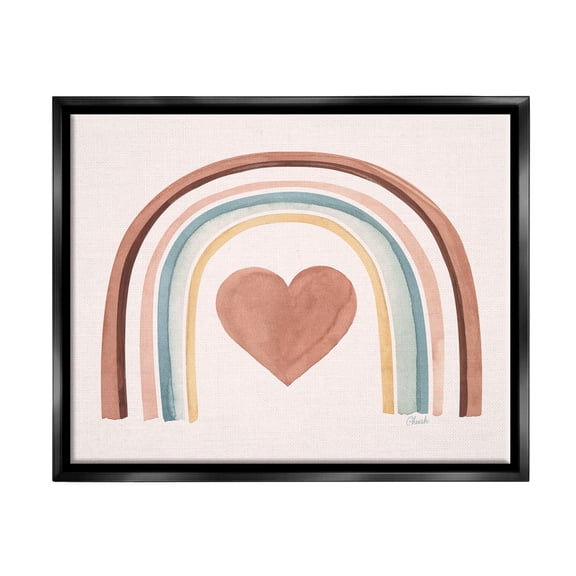 Stupell Earth Toned Rainbow Arch Heart Landscape Painting Black Floater Framed Art Print Wall Art
