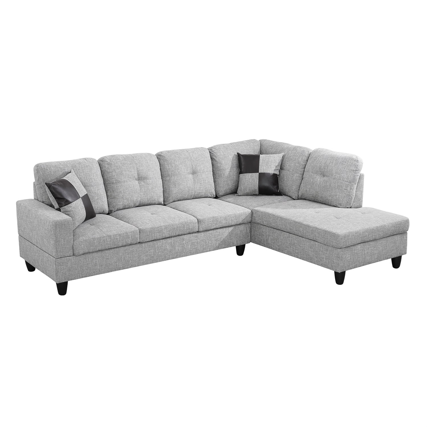 Hommoo Linen Sectional Sofa, 4 Seat Living Room Furniture Sets, Modern L-Shaped Couches and Sofas Set for Home, Light Grey(No Ottomans)