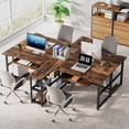 thumbnail image 4 of 94.5 inch Two Person Desk with Keyboard Tray, Extra Long Home Office Desk with Storage Shelves for Two People (Rustic Brown), 4 of 7