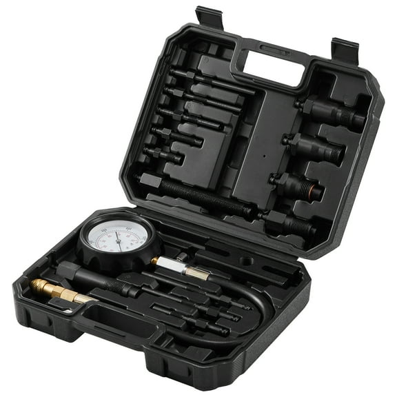 VEVOR Diesel Engine Compression Tester, 18 pcs Cylinder Pressure Test Tool Kit, with 0-1000 psi Gauge and Adapters, Diesel Injector Tester Check Cylinders in Diesel Trucks, Tractors, Equipment