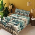 thumbnail image 2 of Ambesonne Nautical Fitted & Top Sheet Set with Shams, Rustic Anchor Wooden Look, Teal Seafoam Pale Brown, 2 of 5