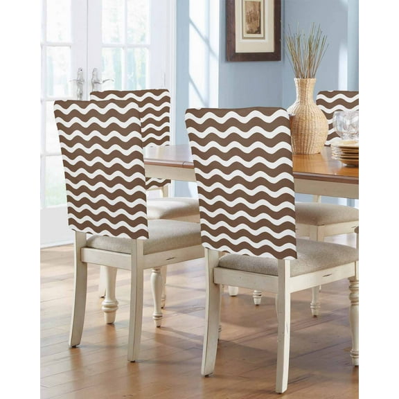 nqOlkjepod Brown Moire Chair Covers Set of 6, Decorative Chair Back Cover, Water Ripple Stripe Farmhouse Dining Room Chair Slipcovers Removable Chair Protectors Covers for Party Banquet