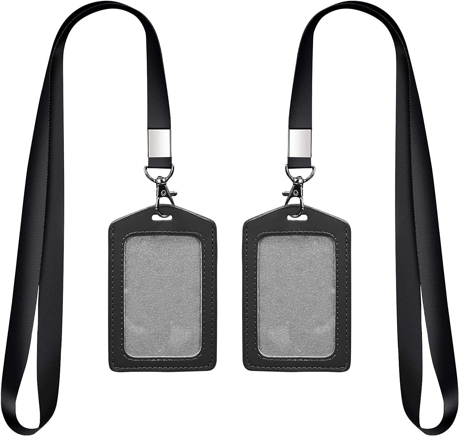 2 Pack Black Badge Holder with Lanyard, Detachable Neck Lanyards for ID