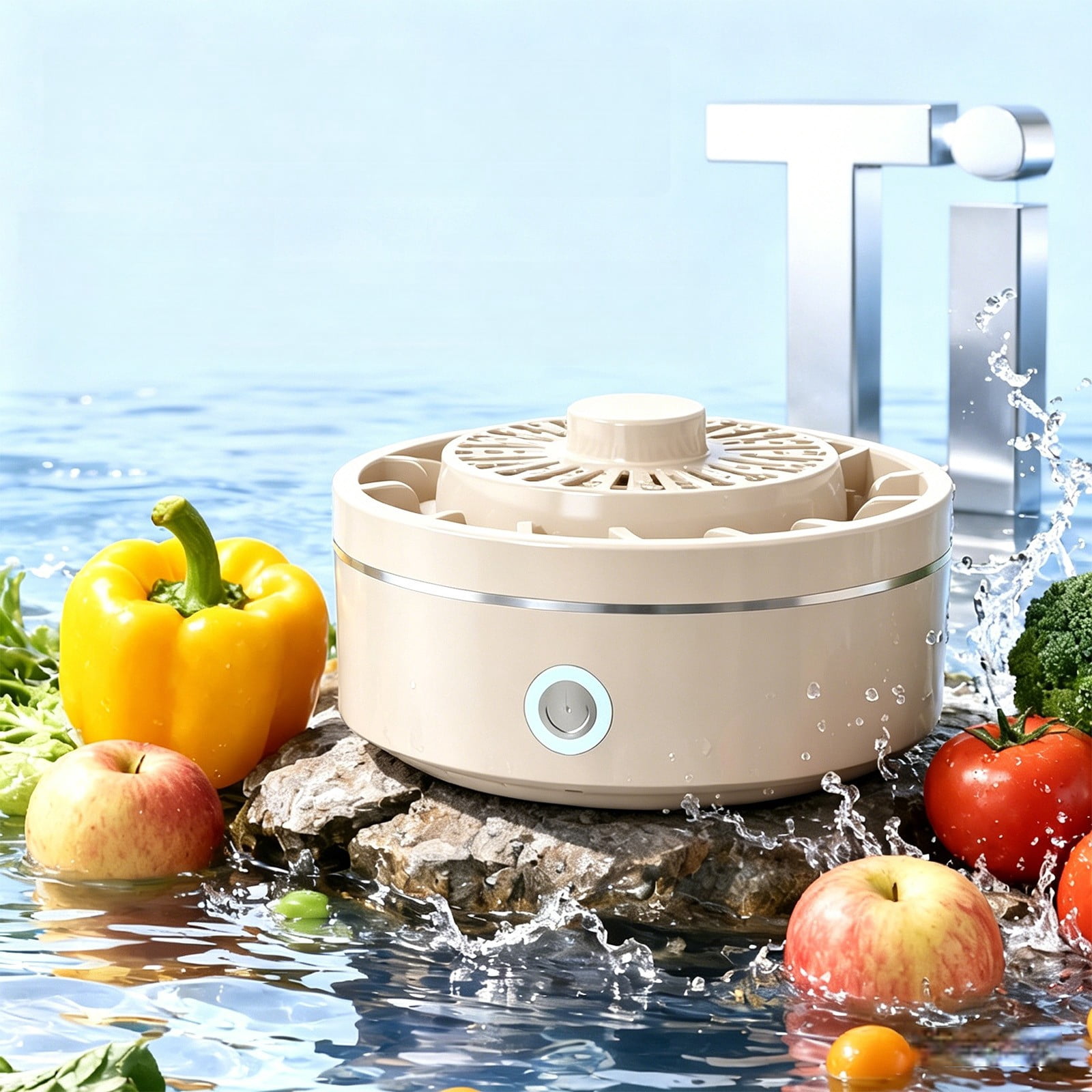 USB Rechargeable Wireless Fruit and Vegetable Cleaner Purifier, Portable Ion Technology Washing Machine - Electric Sanitizer for Meat Vegetables Utensils (Khaki)