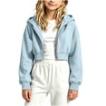 thumbnail image 2 of Gealkoca Girl's Zip Up Cropped Hoodie Crop Top Sweatshirt Drawstring Long Sleeve Jacket Kid's Solid Color Casual Zippered Hooded Sweatshirt 5-15Y, 2 of 6