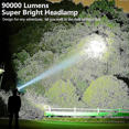 thumbnail image 2 of Rechargeable LED Headlamps for Adults, 90000 Lumens Super Bright Headlamp Flashlight 90° Adjustable 4 Modes, 2 of 4