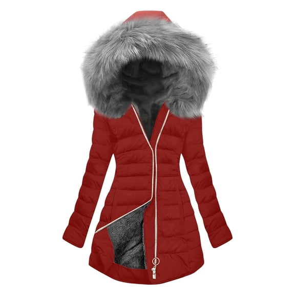 Women's Winter Coat Sherpa Lined Warm Heavy Jacket Mid Length Thickened Windproof Outwear with Fur Hood