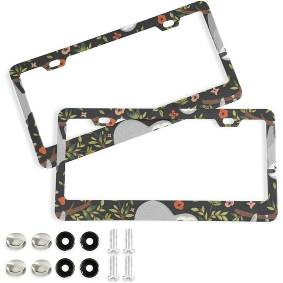 Coolnut Sloth License Plate Frames 2 Pack, Waterproof Aluminum Alloy Car Tag Holder 2 Holes License Plate Covers with Screw Caps Auto Accessories