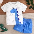 thumbnail image 2 of TOWED22 Toddler Kids Baby Boy Summer Clothes 2 Pieces Dinosaur Print Crewneck T-Shirt Elastic Waist Shorts Outfits(Blue,9-12 M), 2 of 9
