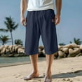 thumbnail image 2 of Mens capri pant Summer Beach Lightweight Below Knee Casual Cotton Shorts Drawstring Elastic Waist with Pockets, 2 of 6