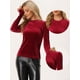 thumbnail image 2 of Blusas de terciopelo para mujer Blusa de manga larga con cuello simulado y purpurina metálica Borgoña XL, 2 of 5