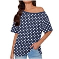 thumbnail image 2 of HOMBOM Off The Shoulder Tops for Women Tunic Tops Boat Neck Casual Short Sleeve Oversized Trendy Polka Dots Womens T Shirts, 2 of 6