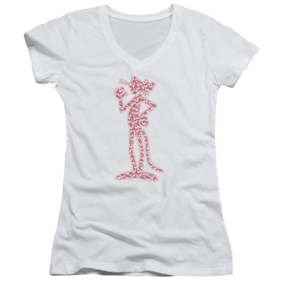 Pink Panther Heads Junior Women's V-Neck T-Shirt White