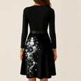 thumbnail image 4 of Women's Casual Fashion V-Neck Long Sleeved Retro Christmas Print Retro Dress, Holiday Print, Audrey Style, Party Wear, Casual Dress, Festive,Black,2XL, 4 of 7
