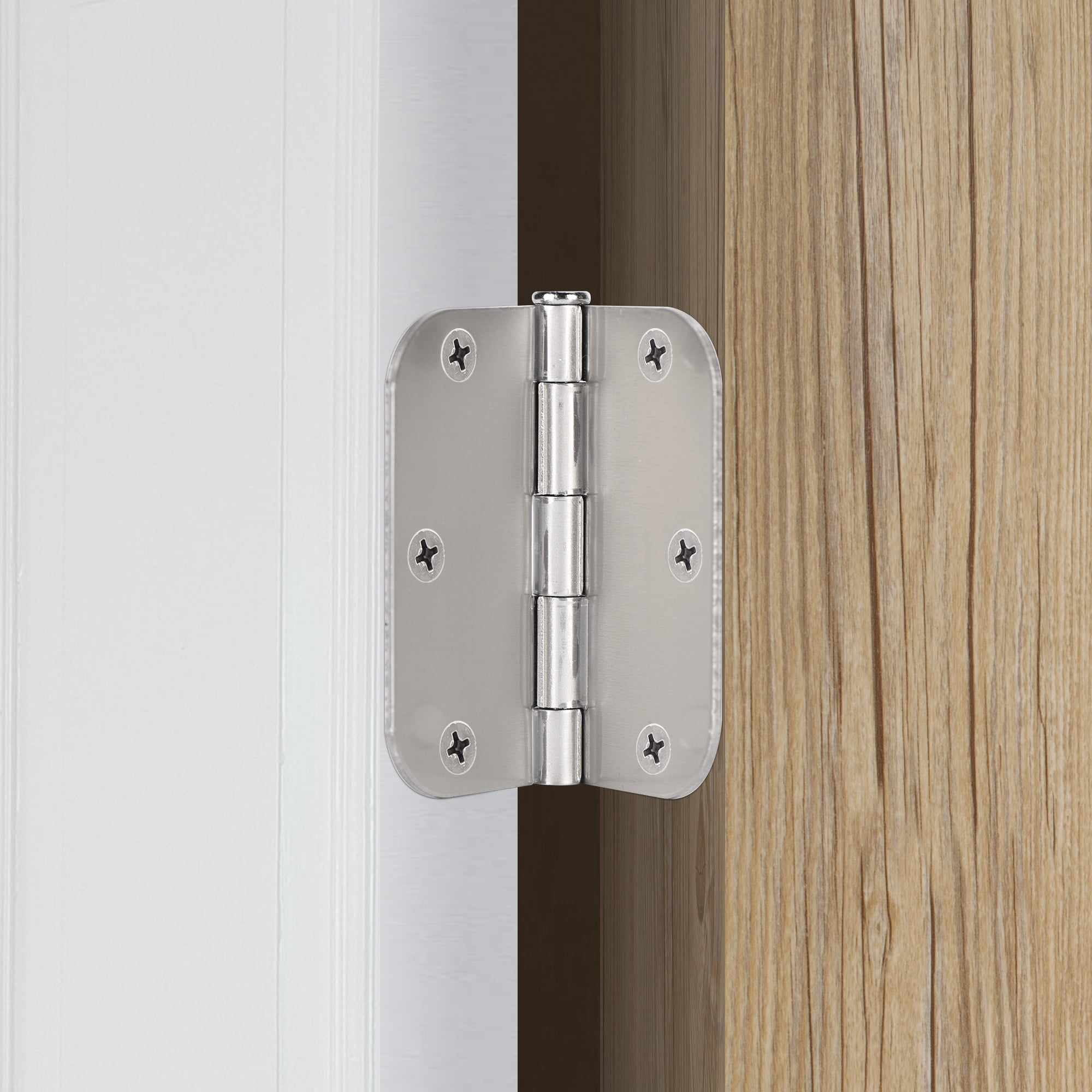 3-1/2 in. Round Corner Hinge, Steel, Satin Nickel, 3pk
