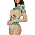 thumbnail image 2 of Haiem Colorful Plants And Insects Women's Crew Neck Short Sleeve Bodysuit Tops Stretchy Slim Basic-Small, 2 of 9