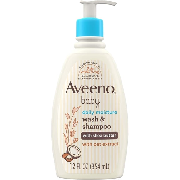 Aveeno Baby Wash and Shampoo Daily Moisture With Sheabutter, 12 Oz..