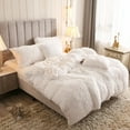 thumbnail image 2 of Uhamho 2 Piece Faux Fur Bedding Duvet Cover Set, Solid Comforter Cover Quilt Cover with Pillowcase, Twin, White, 2 of 7