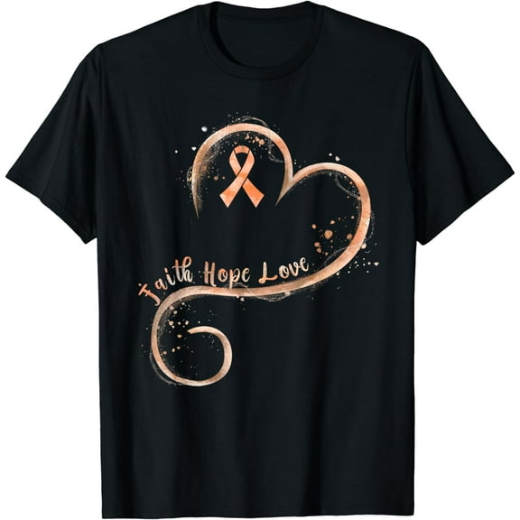 Faith Hope Love Peach Ribbon Endometrial Cancer Awareness T-Shirt