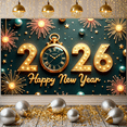 thumbnail image 6 of Golden Theme New Year 2026 Banner Vintage Clock Happy New Year Display Fireworks Design Starry Pattern 2026 Celebration Backdrop for New Year Party 2026 Celebration Indoor Decoration, 6 of 9
