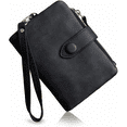 thumbnail image 1 of Womens Small Bifold Leather Wallets Rfid Ladies Wristlet with Card slots id window Zipper Coin Purse--- Black, 1 of 5