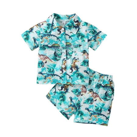 

Gwiyeopda Baby Boys Short Sleeve Lapel Button Shirt Shorts 2Pcs Hawaiian Outfit Clothes Set
