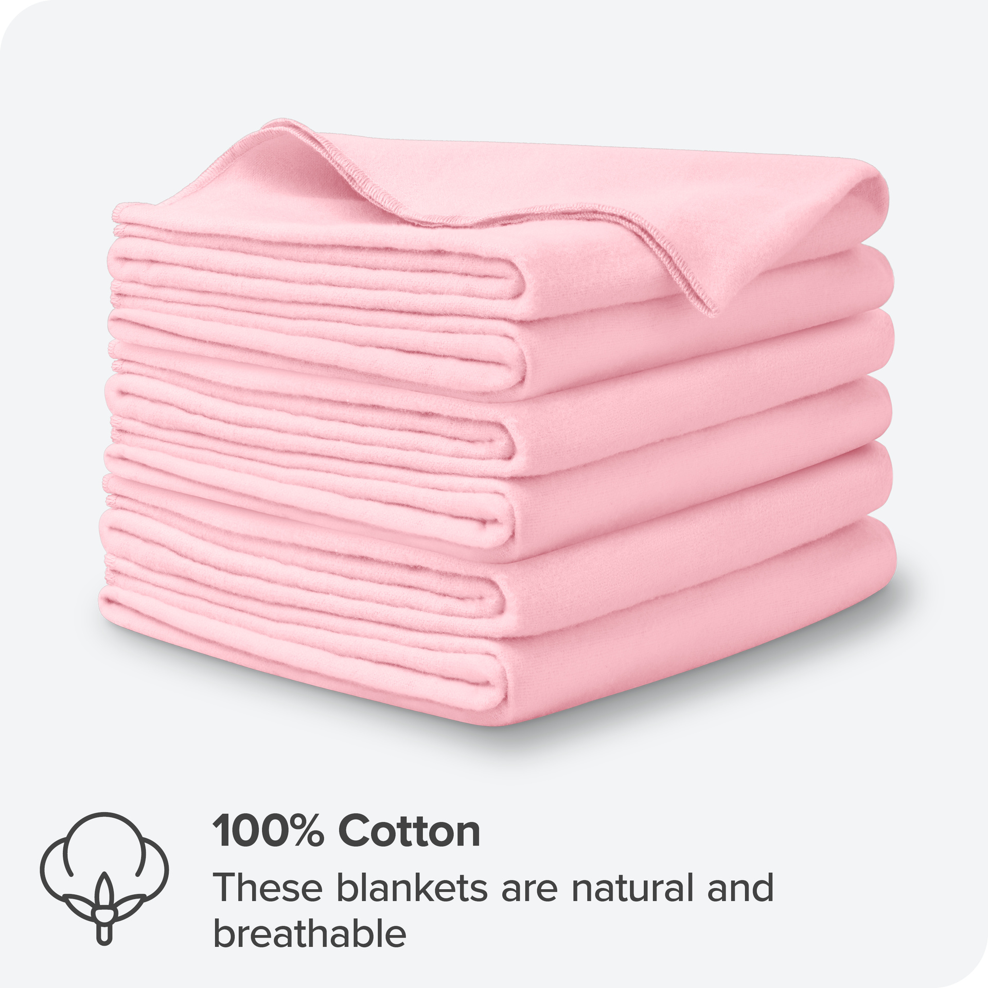 Bare Home 6-Pack Flannel Receiving Blanket - Warm and Durable - Ultra Soft - Receiving, Light Pink