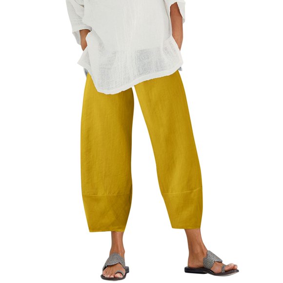 Ketyyh-chn99 Business Casual Pants for Womens Sweat Pants Women Linen Palazzo Pants Summer High Waist Casual Lounge Pant Trousers Yellow,3XL