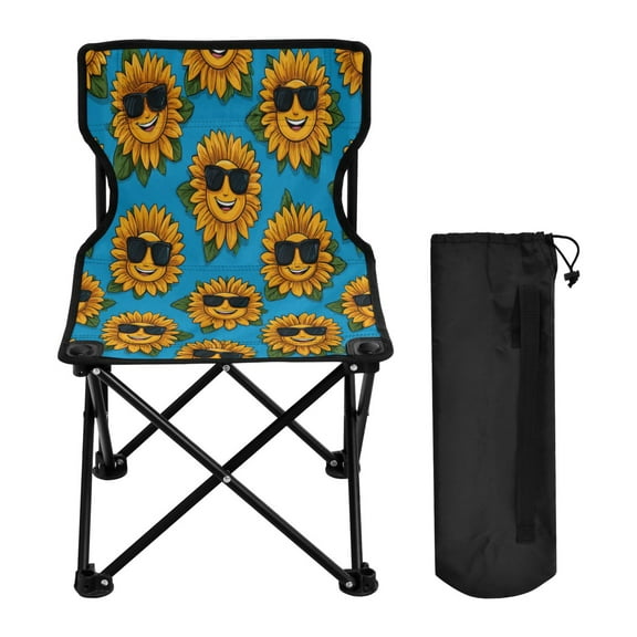 Folding Chair Camping Chair For Camping Picnicking Outdoor Beach and Travel Smiley Sunglasses Sunflowers