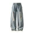 thumbnail image 2 of FRSASU Mens Spliced Trousers Wide-leg Straight Cylinder Jeans Man Fashionable Comfortable Loose Casual Cool Personality Light Blue, 2 of 7