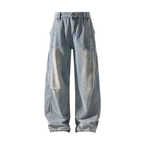 Gfyviroh Men's Jeans Trendy Big and Tall Loose Denim Pants Button Elastic Waist Wide Leg Pants with Pockets