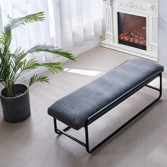 Nathaniel Home Upholstered Bedroom Benches, 60 inch Kids Ottoman Vegan Leather Footrest Stool, Accent Bench for Entryway Bedroom End of Bed, Dark Gray