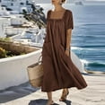thumbnail image 5 of Ruimatai Women's Square Neck Gathered Short Sleeve Half-Button Loose Fit Casual Maxi Dresses with Pockets for Women Beach & Vacation Wear, 5 of 8