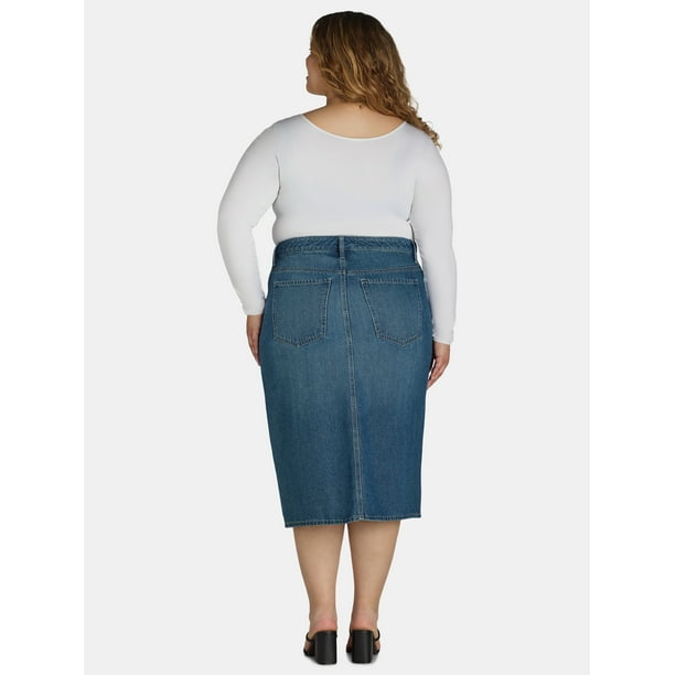 Terra Sky Women's Plus Size Denim Midi Skirt, Sizes 16W-26W