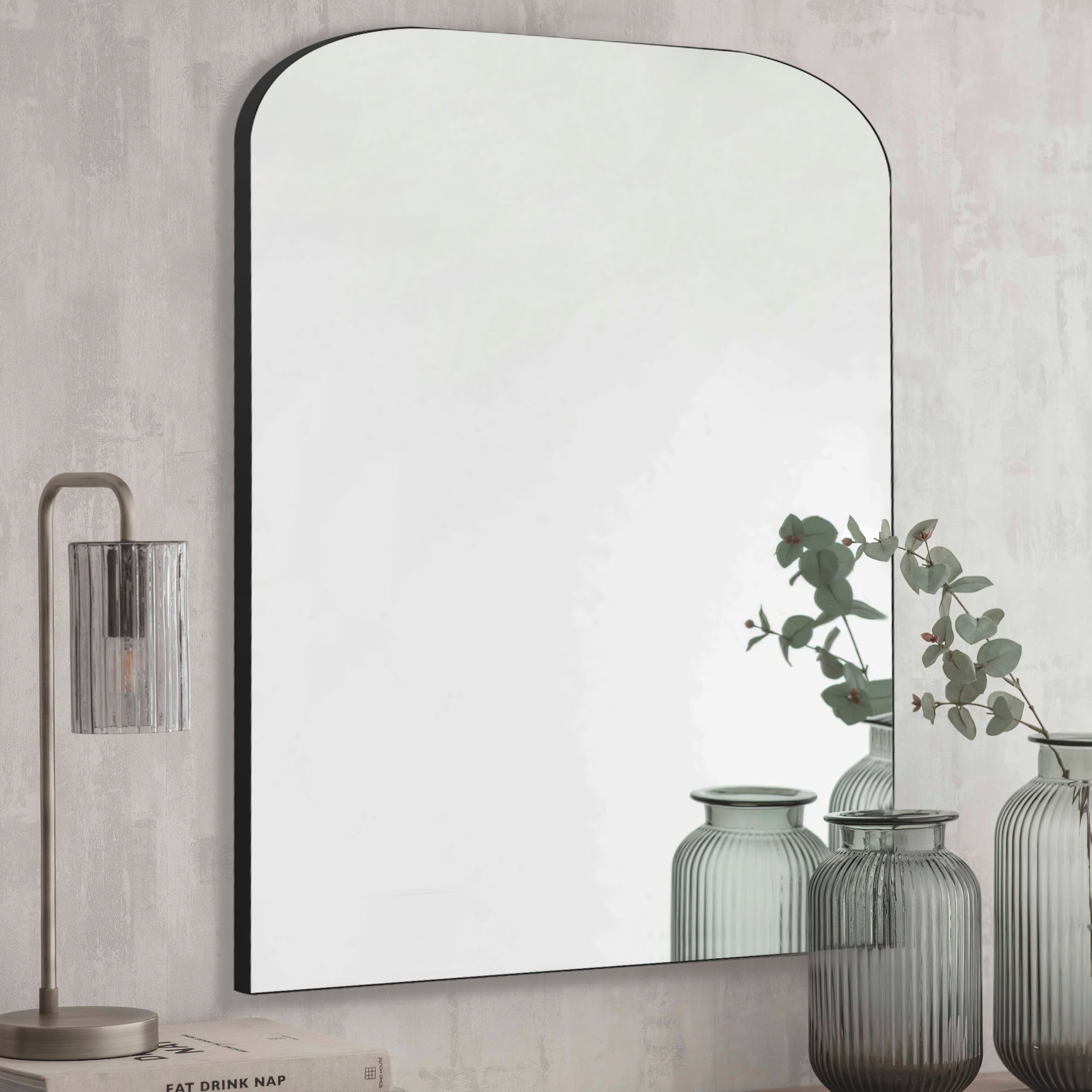Iron Wall-Mounted Mirror Small Mirror 32"x24",Black