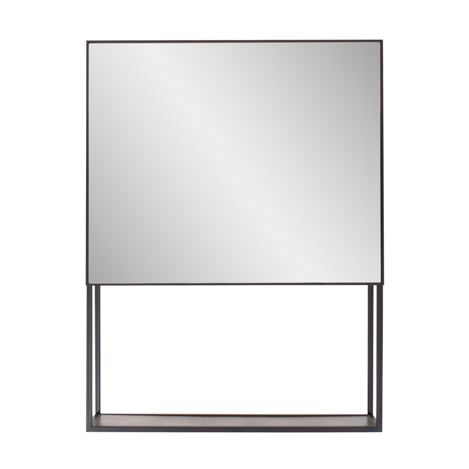 Tyler Dillon Matte Black Industrial Wall Mirror with Bottom Shelf 31.5"H