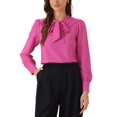 thumbnail image 2 of INSPIRE CHIC Women's Bow Tie Neck Tops Elegant Long Sleeve Business Work Office Blouse XS Hot Pink, 2 of 4
