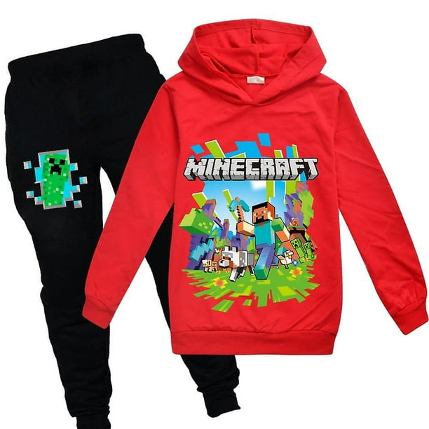 Conjunto de chándal de Minecraft para niños, sudadera con capucha y pantalones deportivos para niños y niñas