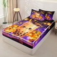 thumbnail image 2 of Manfei Cute Halloween Boba Zipper Twin Comforter Sets with Fitted Sheet and 2 Pillowcases for Kids, Purple Orange Pumpkin Witch Hat Zipper Bedding Set, Halloween Reversible, 4pcs, 2 of 6