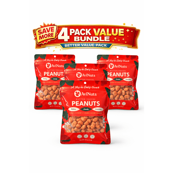 Butter Toffee Peanuts, Sweet & Crunchy Toffee Coated Peanuts, 4 Pack Single Serve Snack Packs, 2.5 oz Each (Total 10 oz)