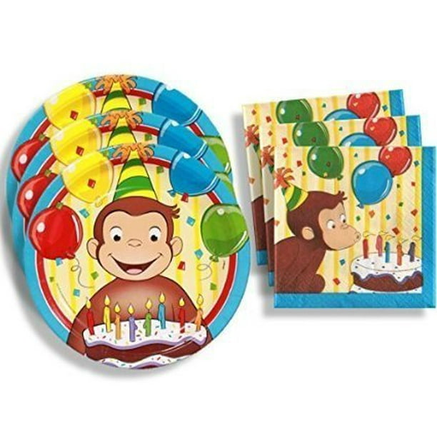 Curious Birthday Party Supplies Set Large Plates & Napkins