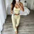 thumbnail image 3 of Blmnix Pajamas for Women Sexy Pajamas 2 Piece Pajama Set Sleepwear Sets Sleepwear Yellow Sleeveless Square Neckline Long Spring Pajamas for Women Set,S, 3 of 7