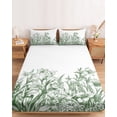 thumbnail image 2 of King Size Fitted Sheet Set - Wildflower Leaf 3 Piece Bedding Sets 16" Deep Pocket Fitted Sheet with 2 Pillowcases, Green Floral Botanical White Watercolor Brushed Microfiber Hotel Luxury Bed Sheets, 2 of 9