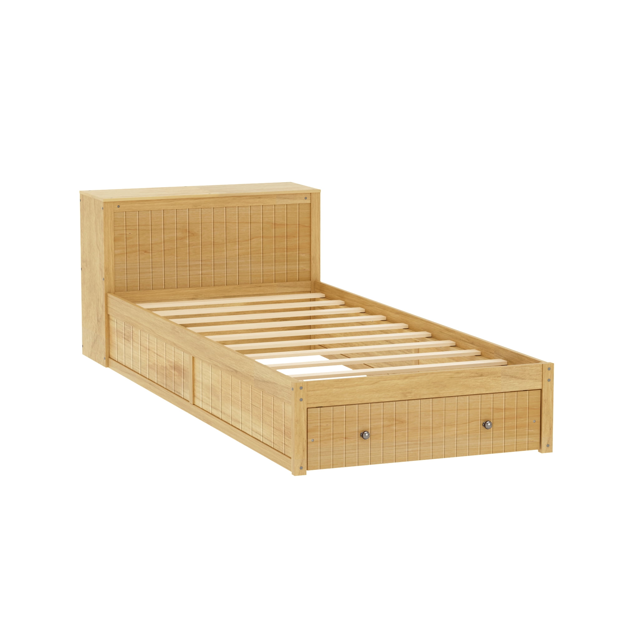 Mintazer Twin Size Platform Bed with Desk & Chair, Multifunctional Platform Bed with Storage Drawer & Side Open Shelves for Kids Teen Bedroom Apartmen, Natural