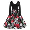 thumbnail image 1 of Disfraces de Halloween con estampado de calavera aterradora para mujer, vestido de fiesta de carnaval, vestido de fiesta de noche de manga larga, vestido de graduación elegante, 1950s, 1 of 5