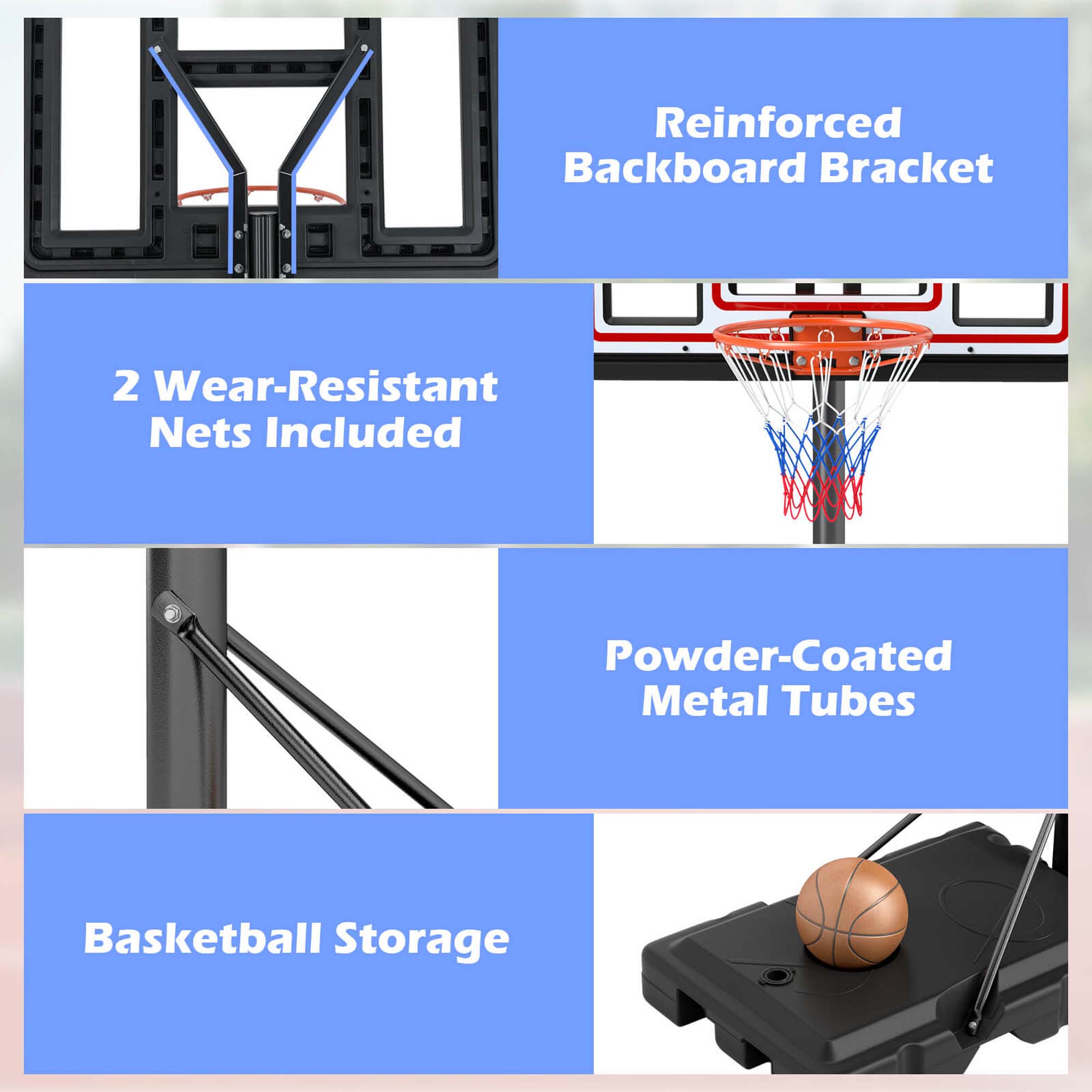 Goplus 7.4-10 FT Basketball Hoop Outdoor System with 44 Inch Shatterproof PC Backboard