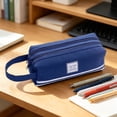 thumbnail image 4 of Double Layer Large Capacity Pencil Case Portable Cloth Pencil Bag with Handle Stationery Organizer with Double Zipper for School Office Travel, 4 of 7