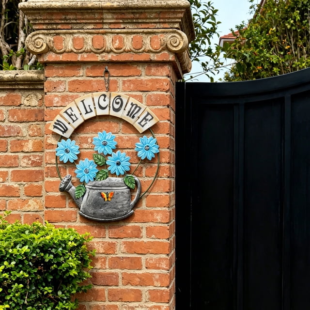 Bienvenido Adorno Colgante de Pared para Botella de Agua para La Entrada Del Patio – Arte de Pared de Hierro para Jardín, Cerca, Patio y Decoración Exterior