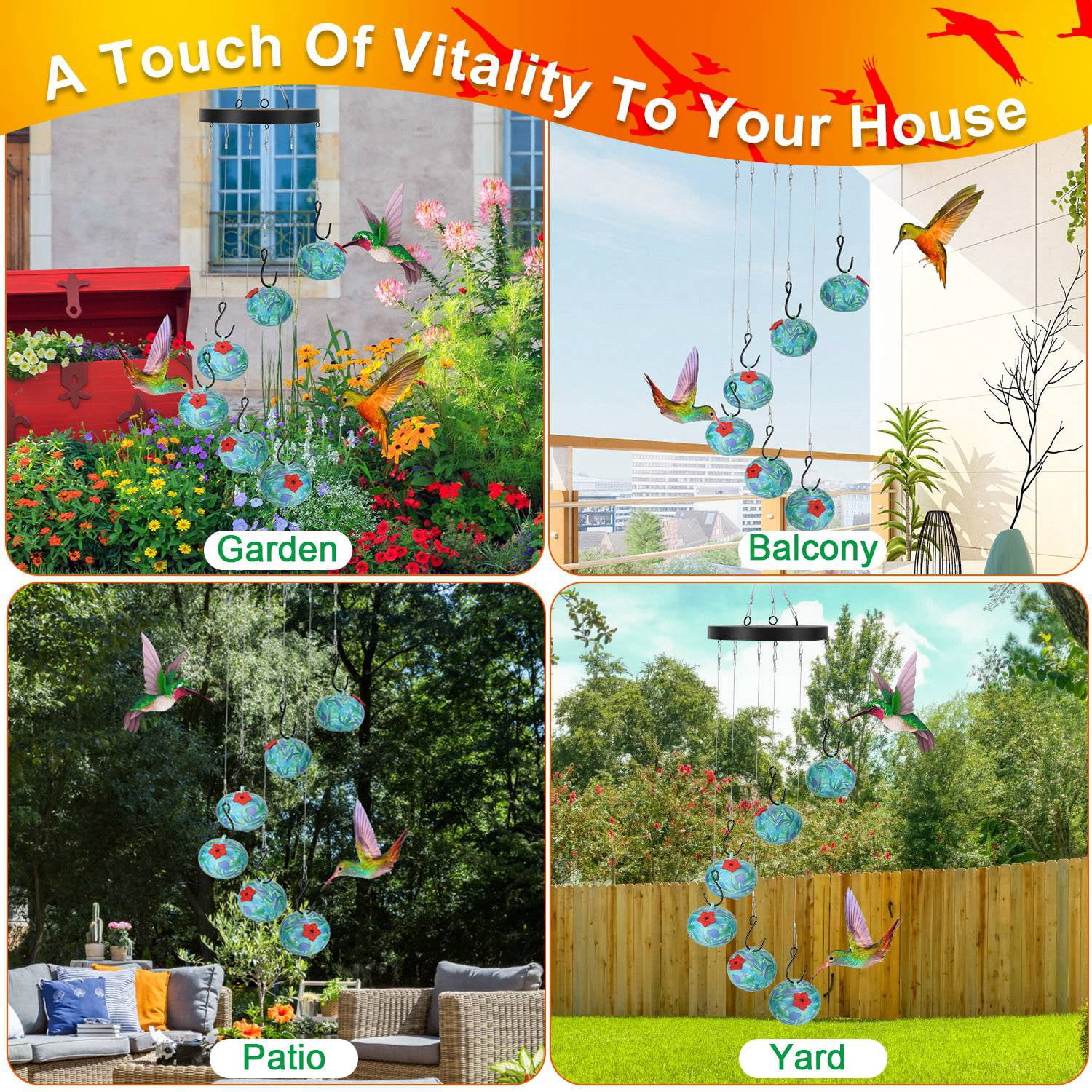 FENGFAN Wind Chimes Hummingbird Feeder with Tongue Protection Metal Outdoor Garden Yard Decor 1 Pack
